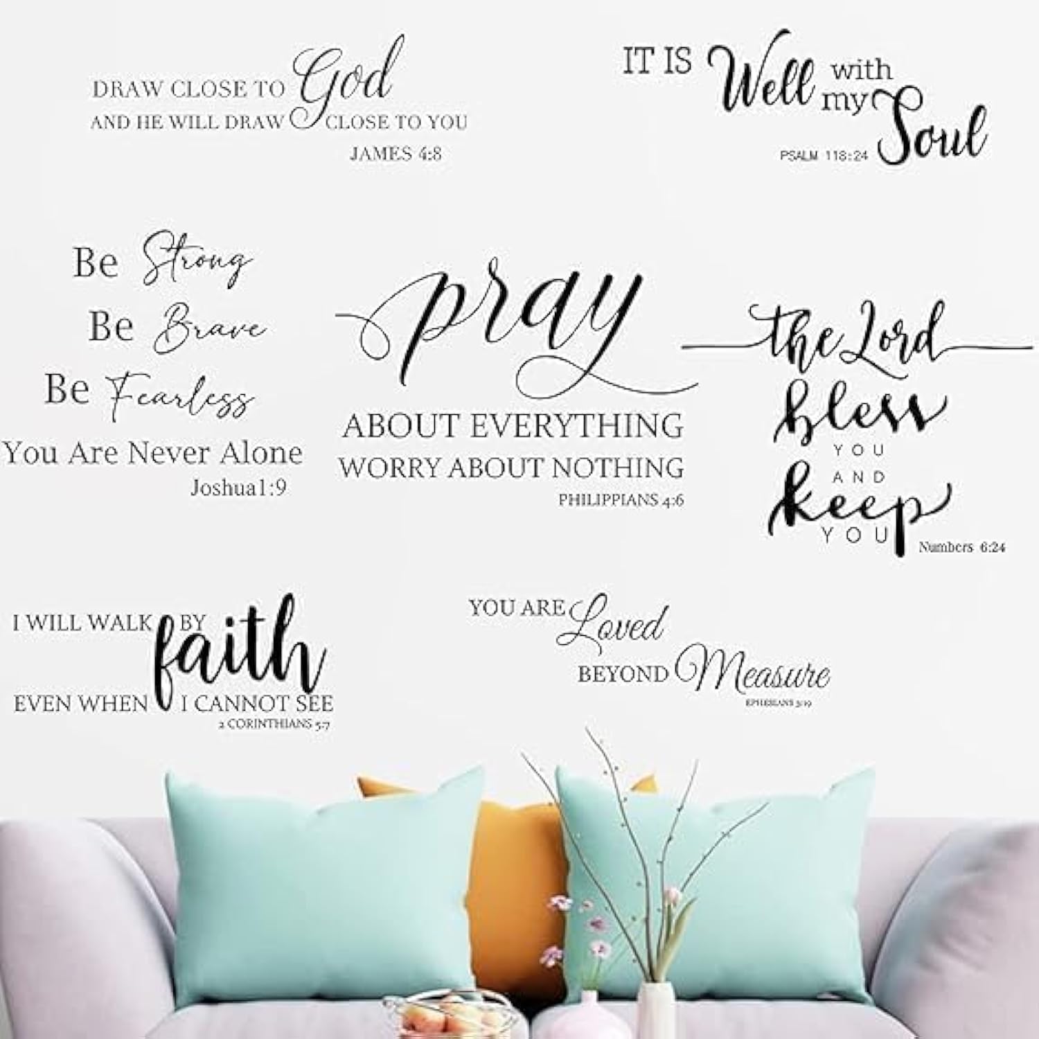 () 7 Phrases Bible Verse Wall Stickers, Inspirational Wall Sticker, Motivational Quotes Wall Decals, Religious Wall Art Decor for Bedroom, Vinyl Wall Mural Art for Living Room Bathroom