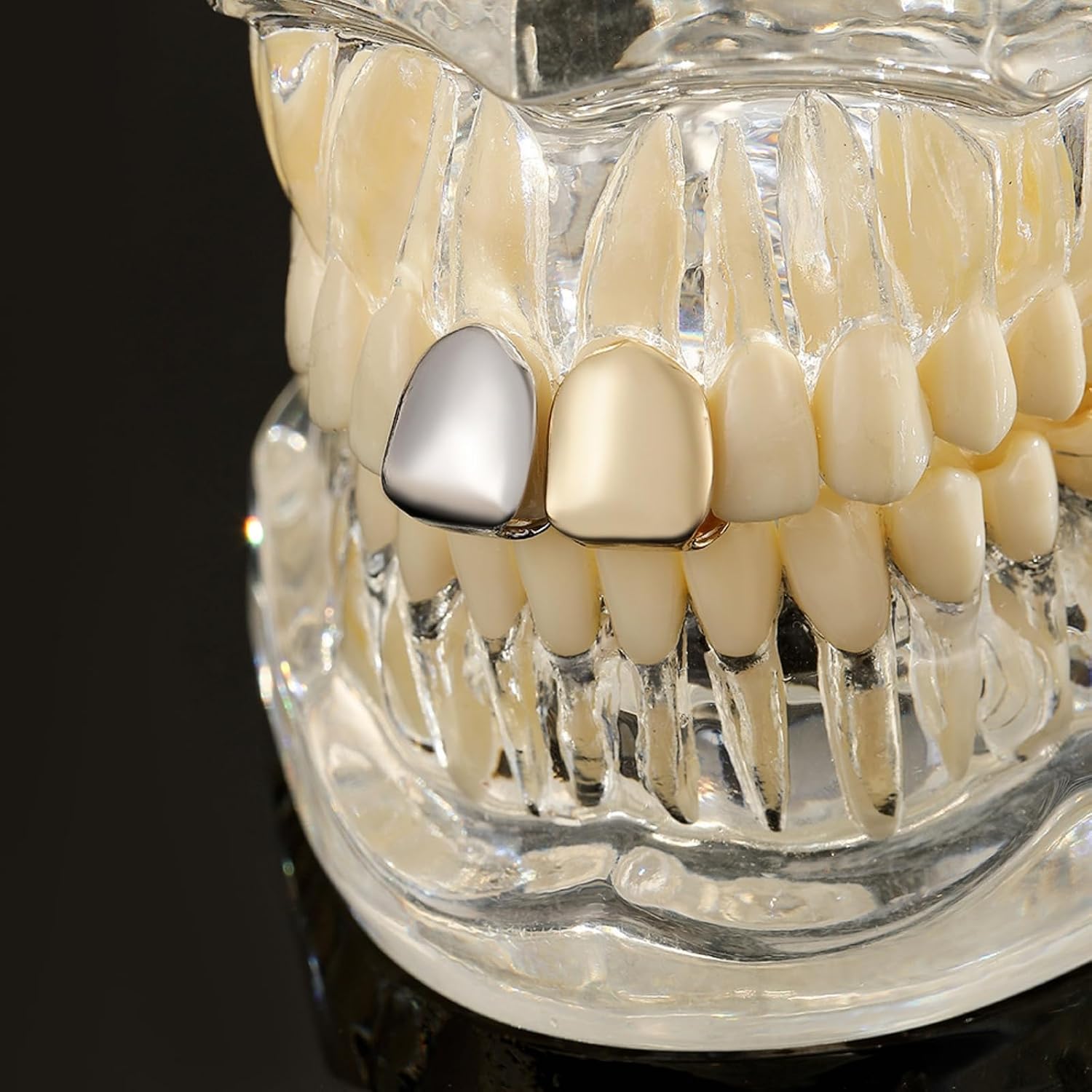 6Pieces Grillz Gold Grills 18K Plated Golds Mouth Teeth Set Top Tooth Single Grill Cap for Teeth Mouth Tooths Grills Single Tooth Rock Hat Hip Hop Style Tooth Grill Hat Crown Party Rapper Vampire Halloween Jewelry for Men Women