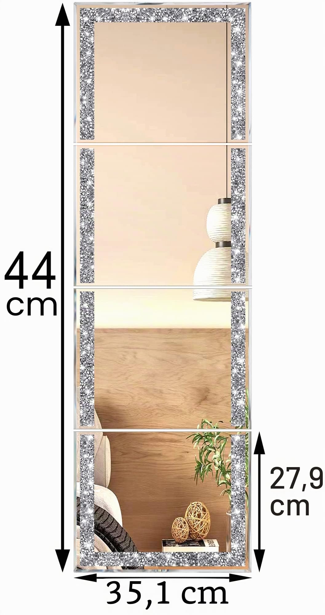 Meetart Ganzkörper-Wandspiegel in voller Länge, Kristall-Crush-Diamant-Wandspiegel, 35,6 x 27,9 cm, 4 Stück, rahmenloser Make-up-Spiegel aus Glas für Heimdekoration, Raumdekoration, Wanddekoration.