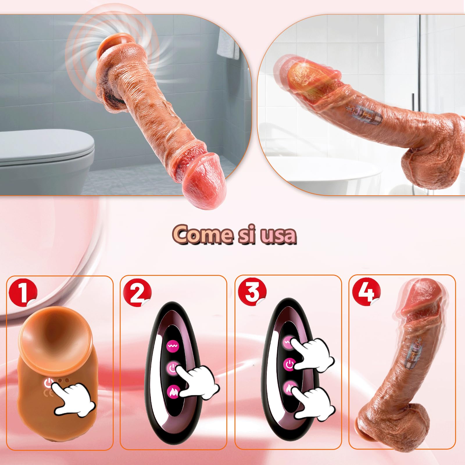 24.5cm Dildo Realistico Vibratoreper Donna Professionale Clotoride Vibratore Anale Pene Realistico XXL Grosso Dildo Anale 5 Spinte 5 Movimento Oscillante Riscaldamento Vibratoreper Donna Professionale