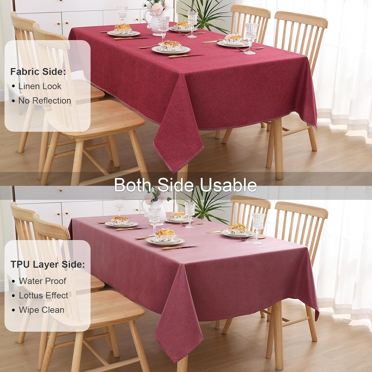 smiry Rectangular Table Cloth Wipe Clean 140x100 cm, Wipeable Water Resistant Linen Tablecloth - Image 3