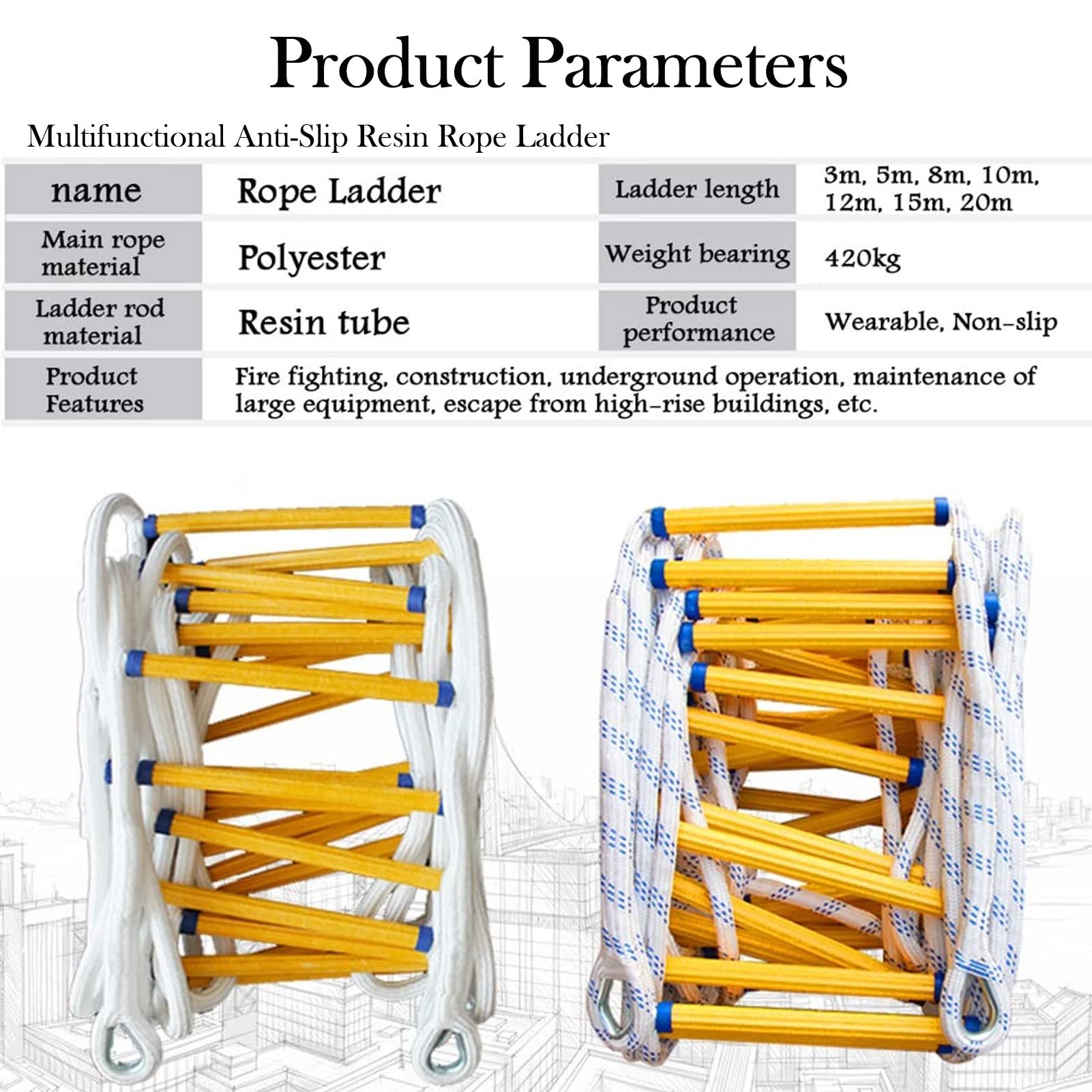 Scale Di Sicurezza, Scale Antincendio, Scale Di Corda Ignifughe, Scale Di Corda Di Sicurezza Di Emergenza, Scale Di Sicurezza Pesanti/Rope Ladder/15M