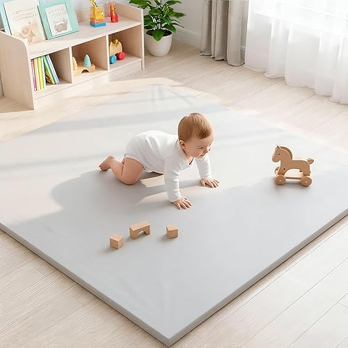 Extra Thick 1.2" Baby Play Mat Gray - Waterproof & Machine Washable Playpen Mat 50x50", Non-Slip Crawling Mat with Safety Certified Soft Foam for