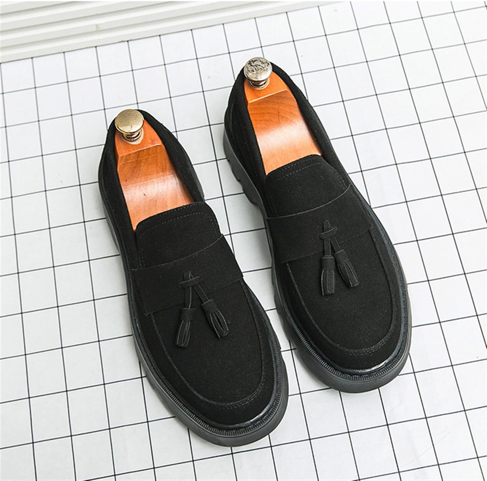 Mocasines de Gamuza para Hombre con Borlas Zapatos con Plataforma Gruesa Casual Boda Negocios Elegantes Mocasines