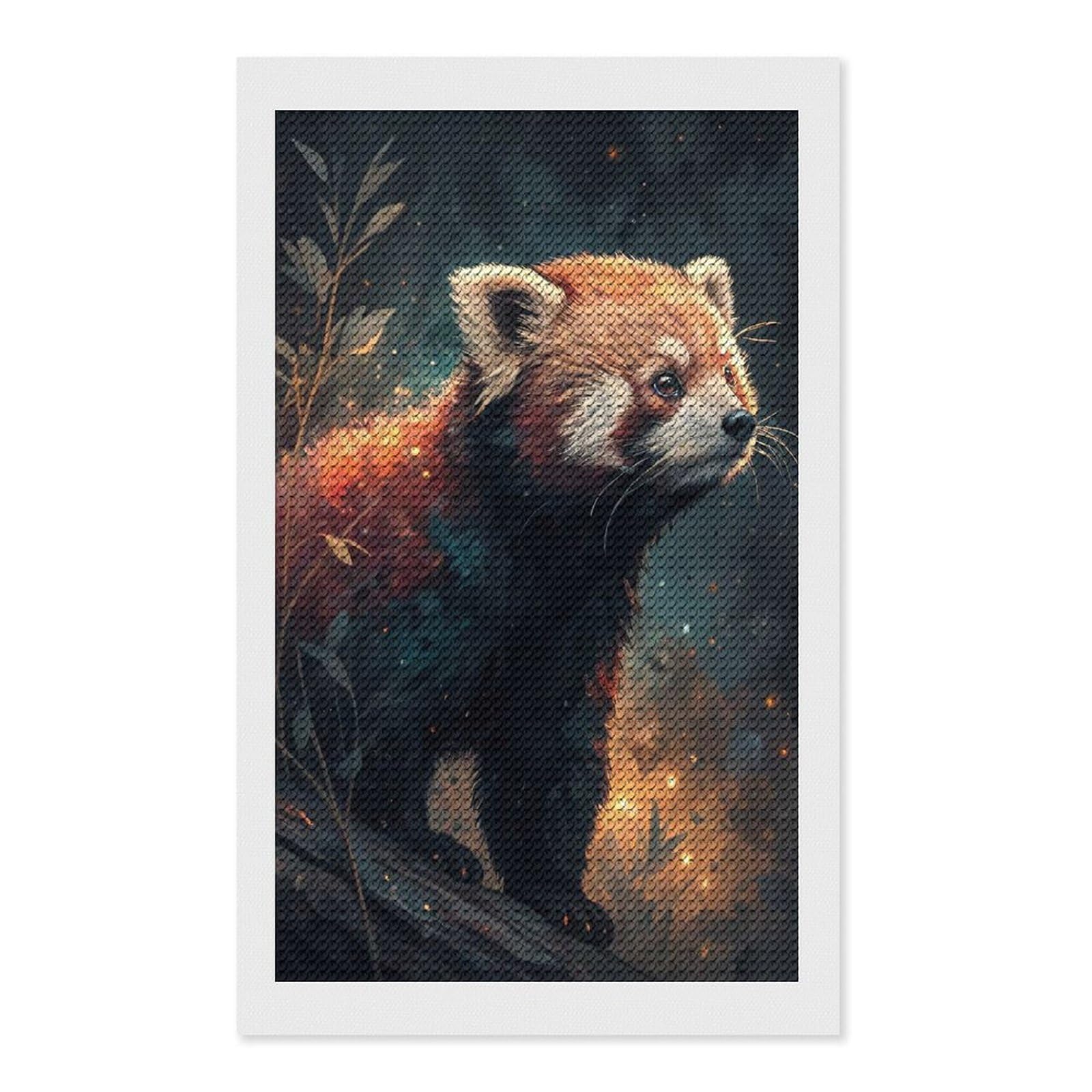 Junmoney Red Panda in Cosmic Forest DIY Diamond Art Canvas Kit 12"x20", for Adults, Decorate Your Room, Gift Idea, Modern Decor, Finish and Display