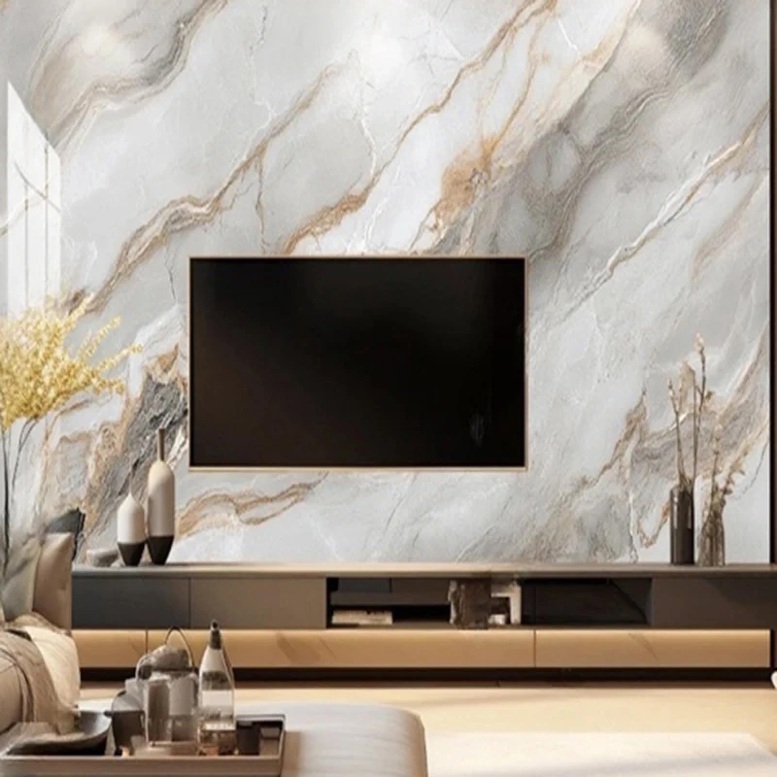 Papier peint mural 3D haut de gamme texture marbre et peinture sur soie