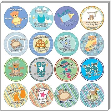 Creanoso Baby Shower Stickers for Boys 10-Sheets x 16 Designs Individual Small Size 1.5 Inches in Diameter, Unique Designs DIY Decoration Art Decal for Children, Adults Men Womens