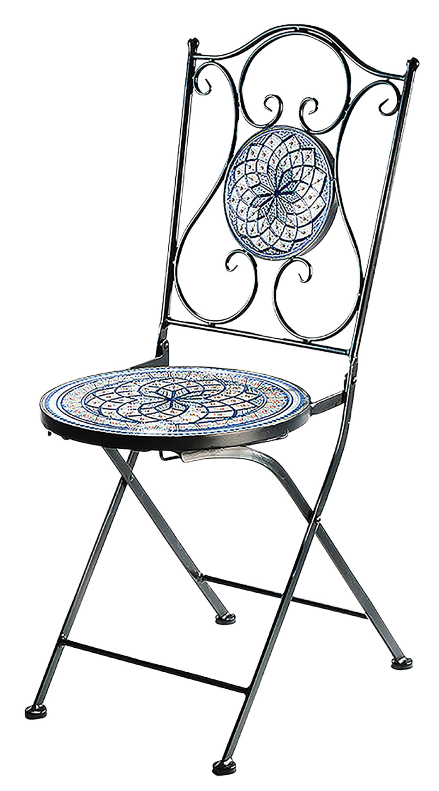 Kobolo Gartenstuhl Klappstuhl Metallstuhl Mosaikoptik weiß 92 cm Blau