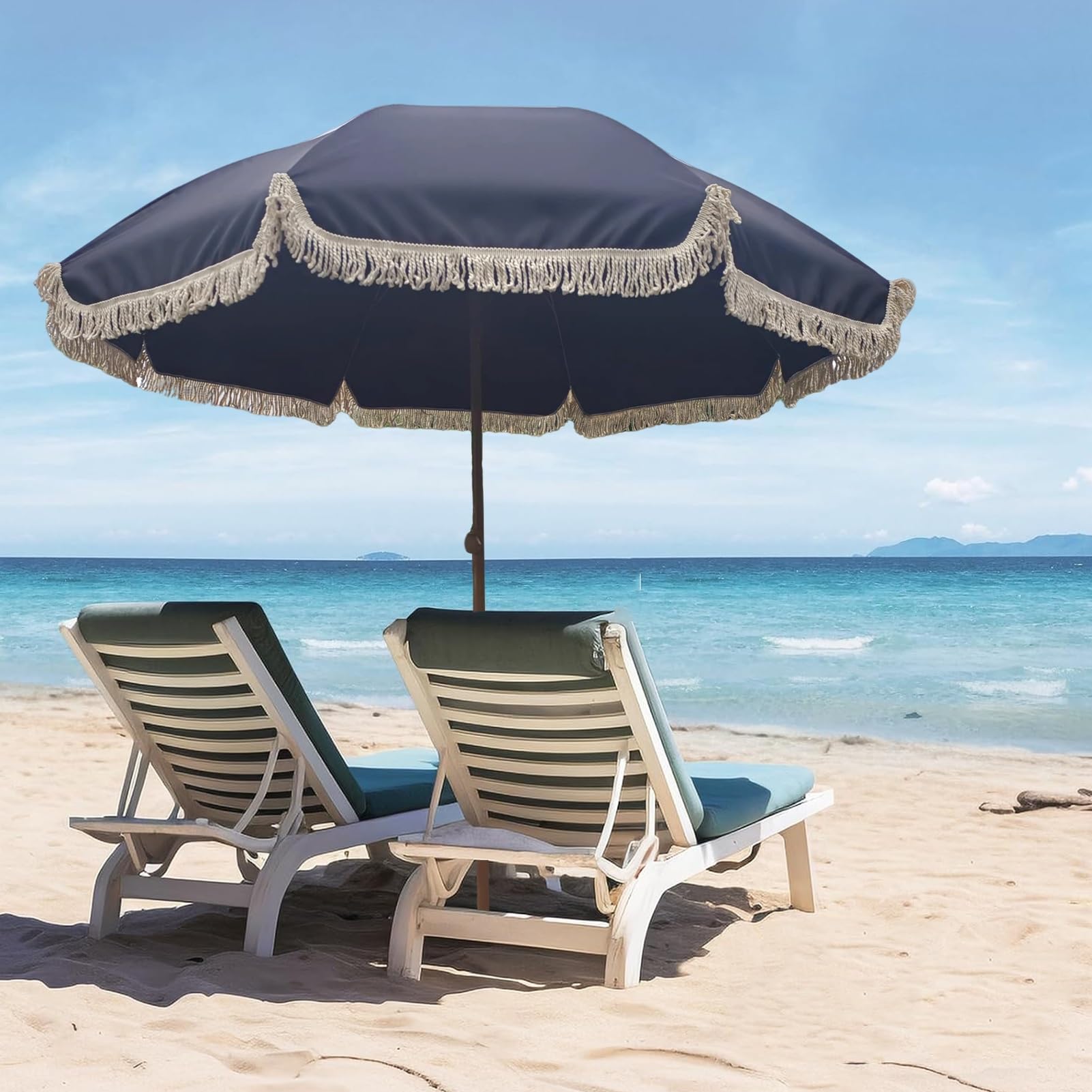 Gotycki parasol ogrodowy 240 cm z frędzlami i regulacją nachylenia, czarny okrągły parasol ogrodowy z frędzlami i żelaznym trzonkiem, żebra z włókna szklanego, do stołu, na plażę, do ogrodu