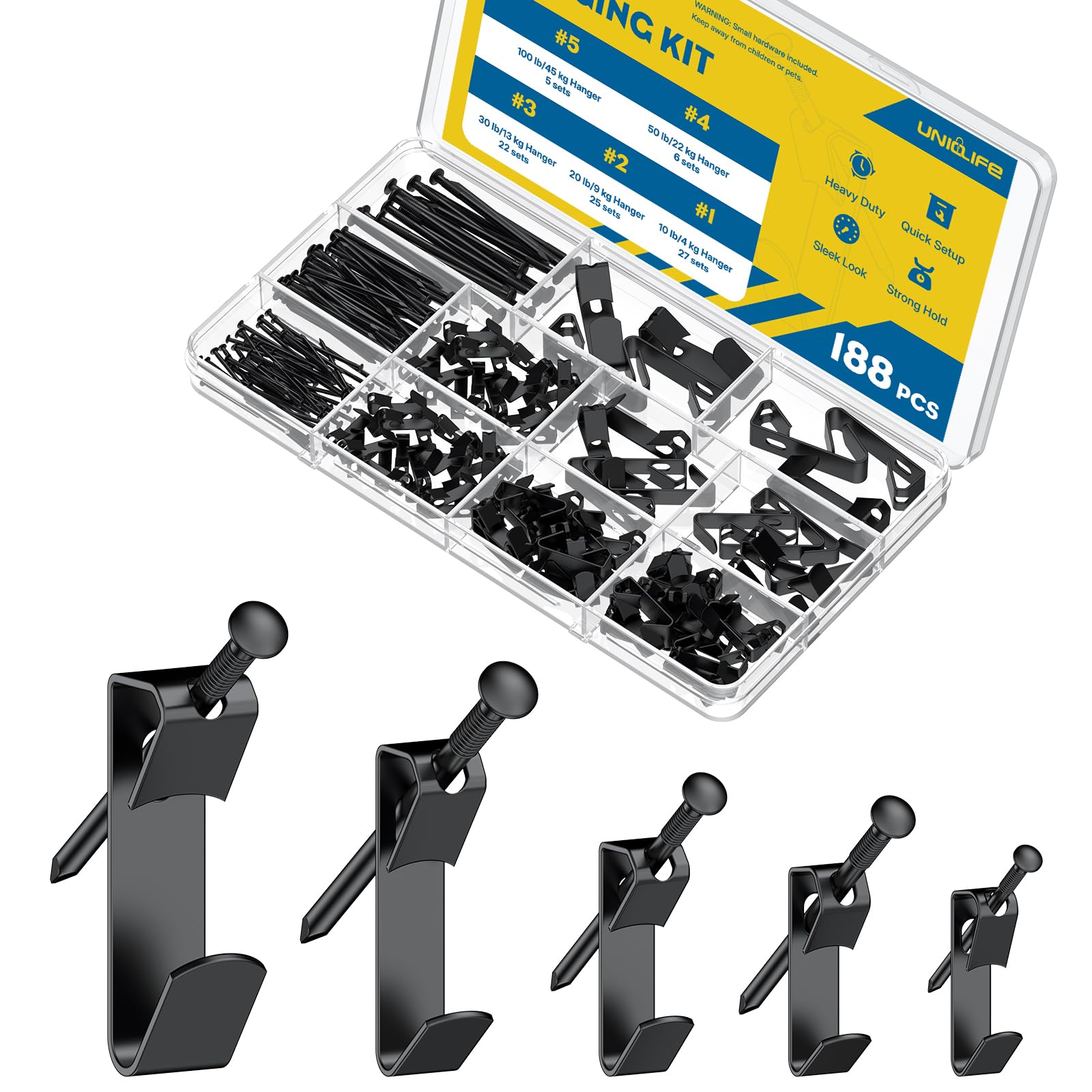 Uniclife Picture Hanging Kit - 188 Hooks & Nails -12