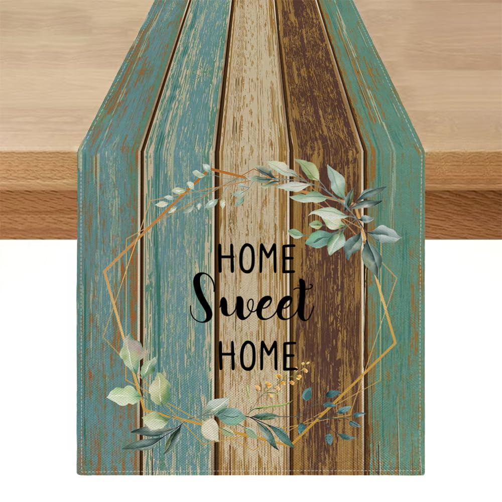 Table Runner Green 140 x 40 cm Wide Modern Outdoor Table Runner Water-Repellent Vintage Country House Style Brown Colourful Runner Table Washable Summer Table Decoration for Dining Table Party Wedding