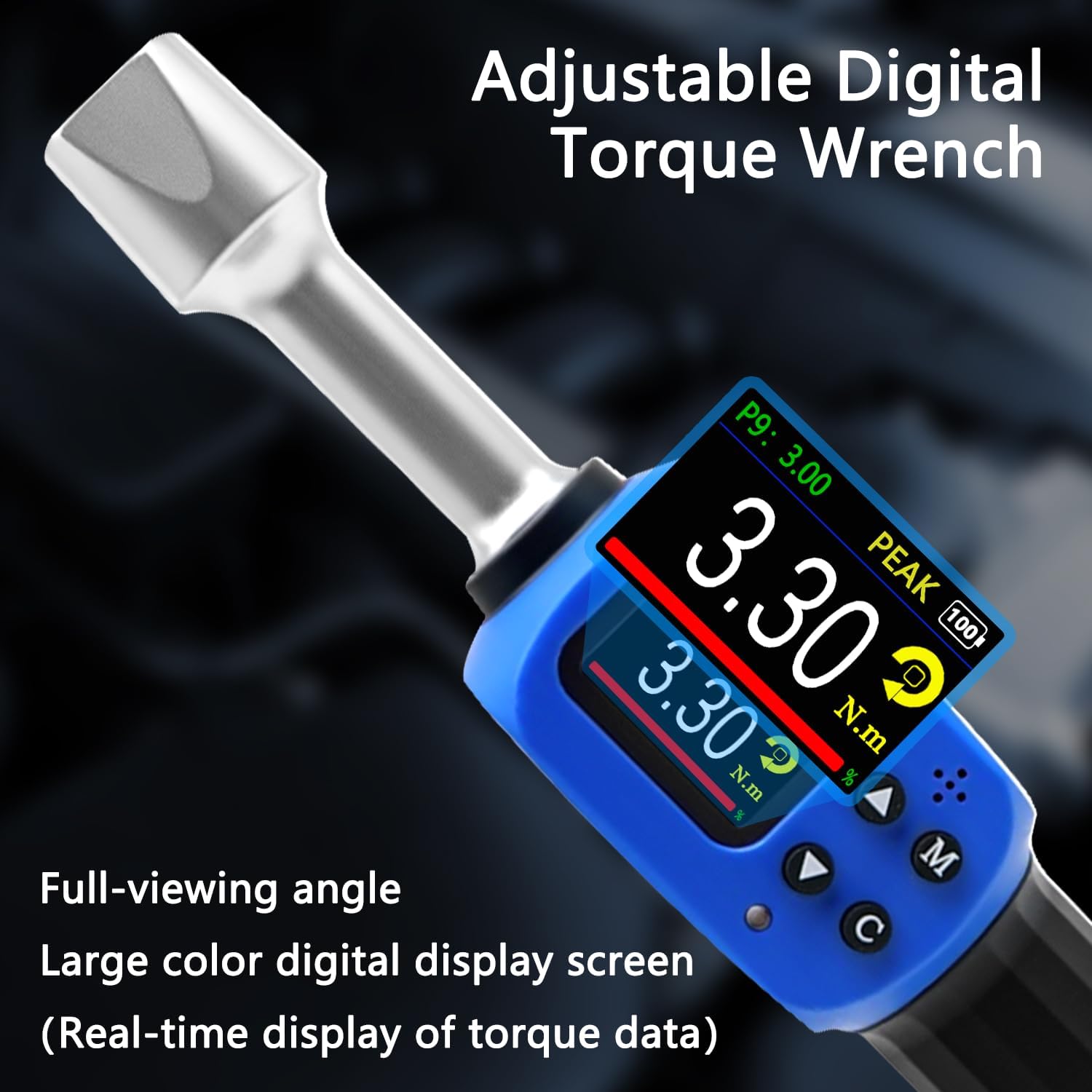 Adjustable Digital Torque Wrench, 5-99.6 Ft-lbs/6.8-135 Nm, Hvac Torque Wrench with 38 mm Adjustable Jaw, 3/8 Drive Ratchet, ±1% Accuracy, Color TFT Screen, Vibration, Buzzer and LED Indicator