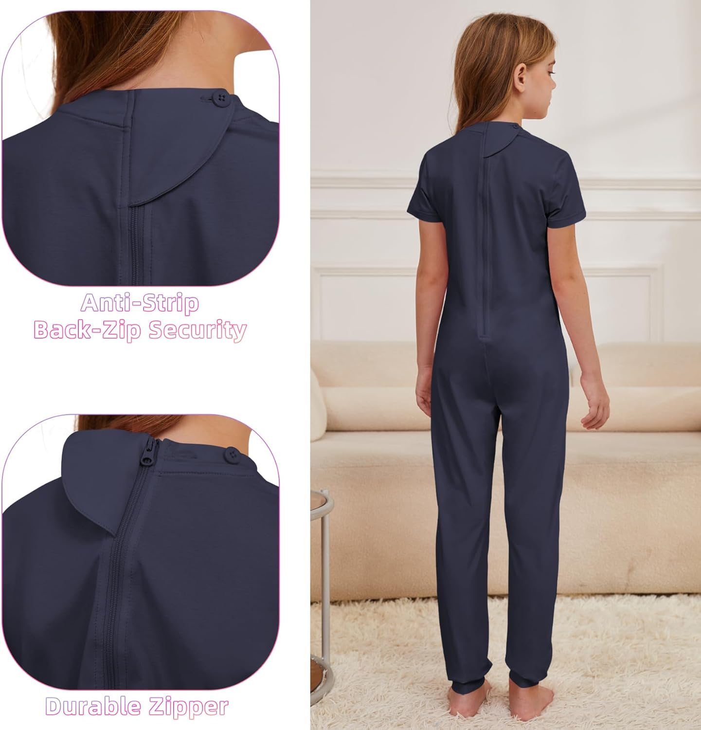 Adaptive Clothing for Kids with Special Needs Back Zip Jumpsuit Short Sleeve Rompers