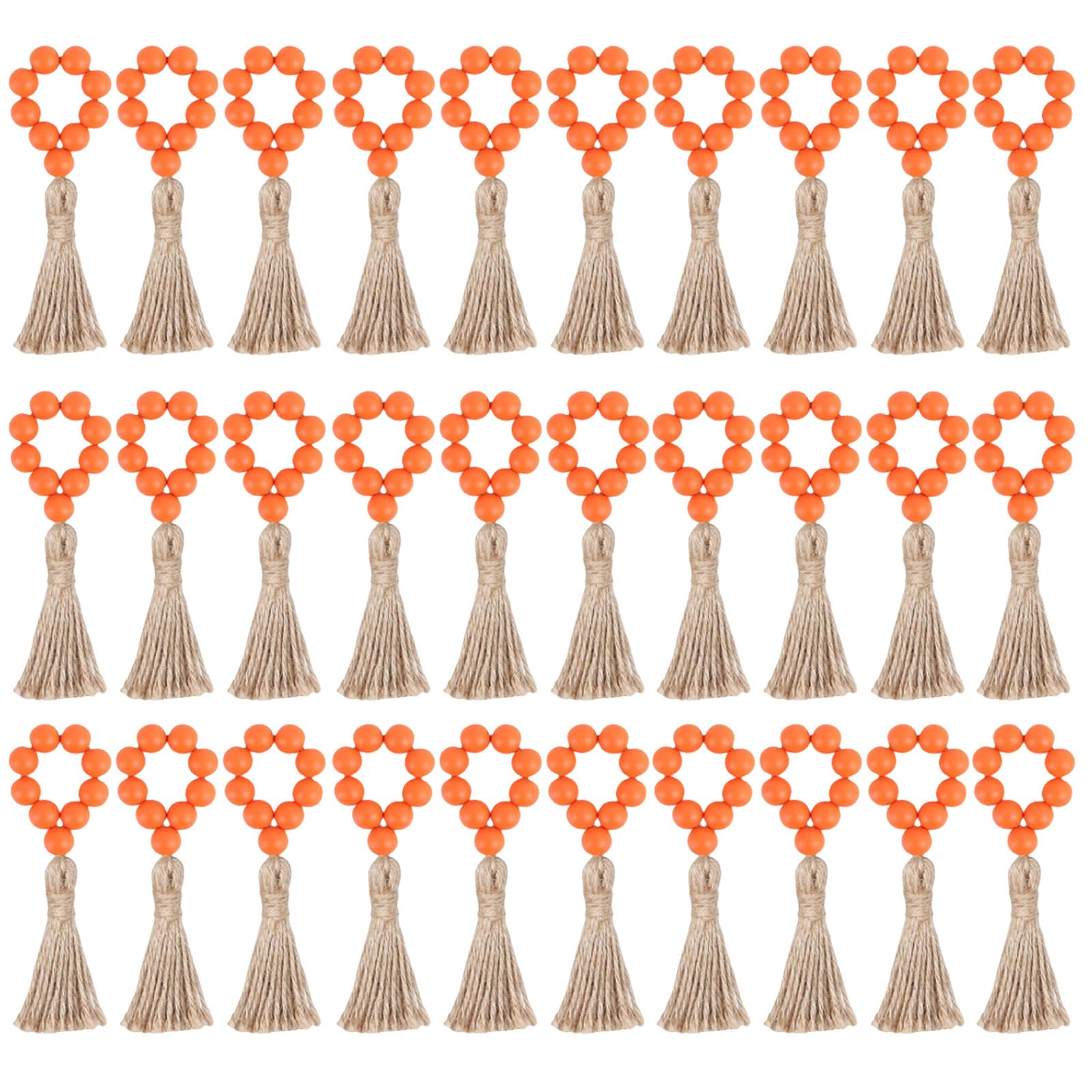 Yhplxyuus 30pcs Simple Wood Bead Napkin Rings Farmhouses Styles Elastic Napkin Rings with Wood Beads and Linen Tassels Bead Holders
