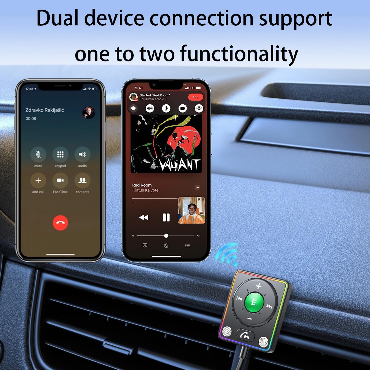 Bluetooth 5.4 AUX Car Adapter,Dual Mic Noise Cancellation,Plug&Play,Nylon Braided Cable,Multifunctional Key/stereoAudio for Hands-Free Call/Orange