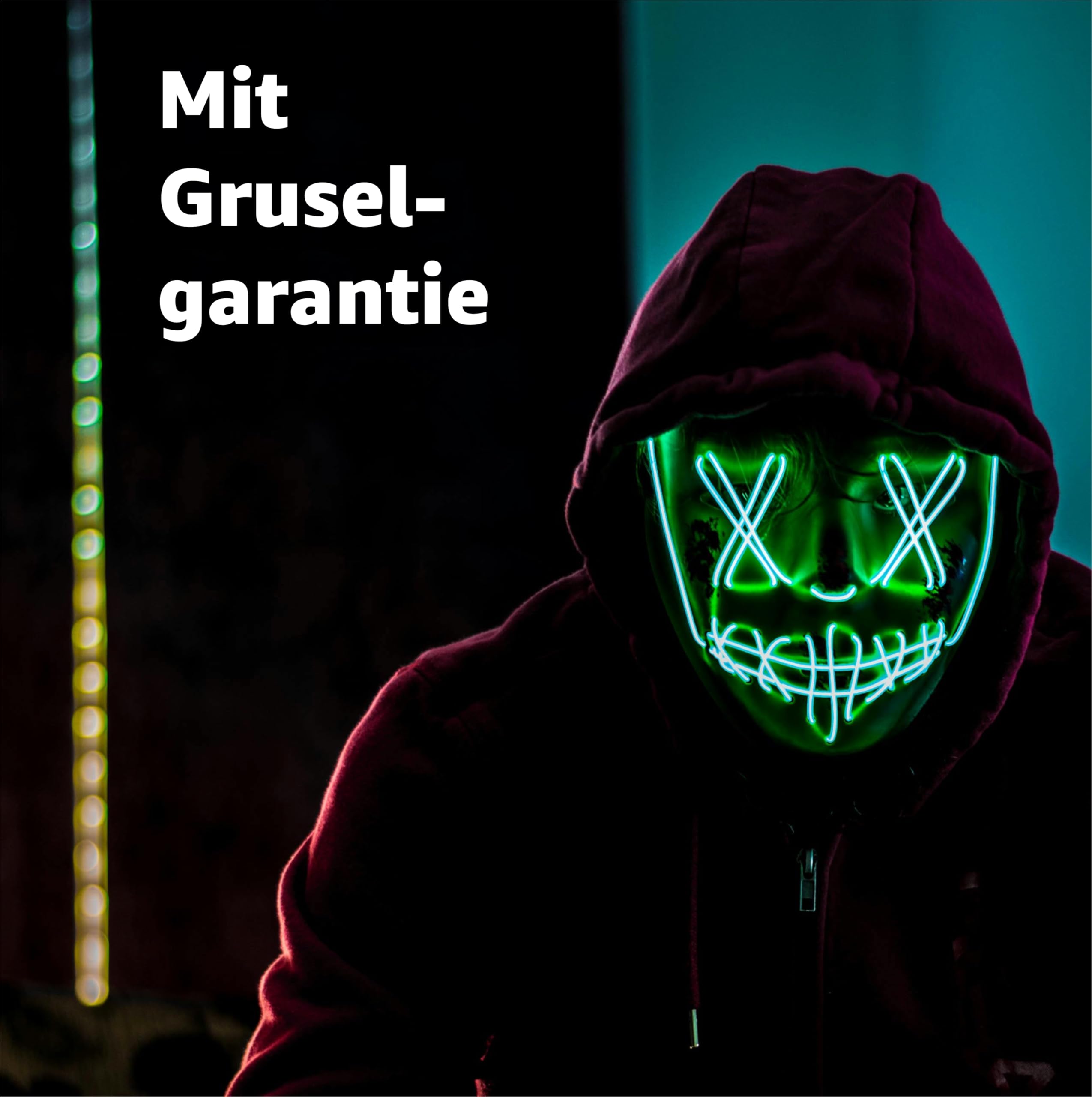 TK Gruppe Timo Klingler LED Purge Horror Mask with 3 Light Effects Controllable Halloween Costume for Men Women (Green LED) - Image 3