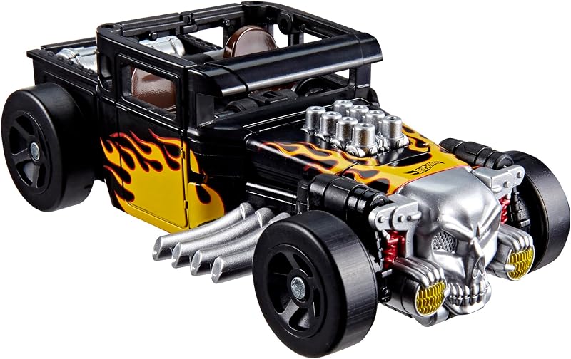 Colaboración Hot Wheels x Bone Shaker, figura de acción de robot de lujo de 5 pulgadas que se convierte en automóvil, juguetes para automóviles para mayores de 8 años | Transformers Collaborative Hot Wheels Figura de acción de 5 pulgadas Clase Deluxe - Bone Shaker
