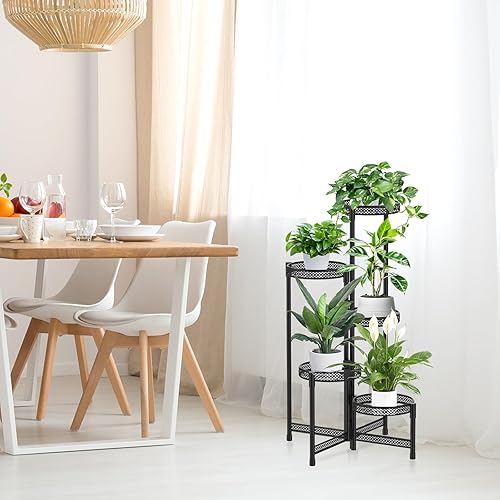 Miniatura 6 de Soporte de metal para plantas de 5 niveles para interiores y exteriores, soporte plegable para plantas de múltiples niveles, estante para macetas de