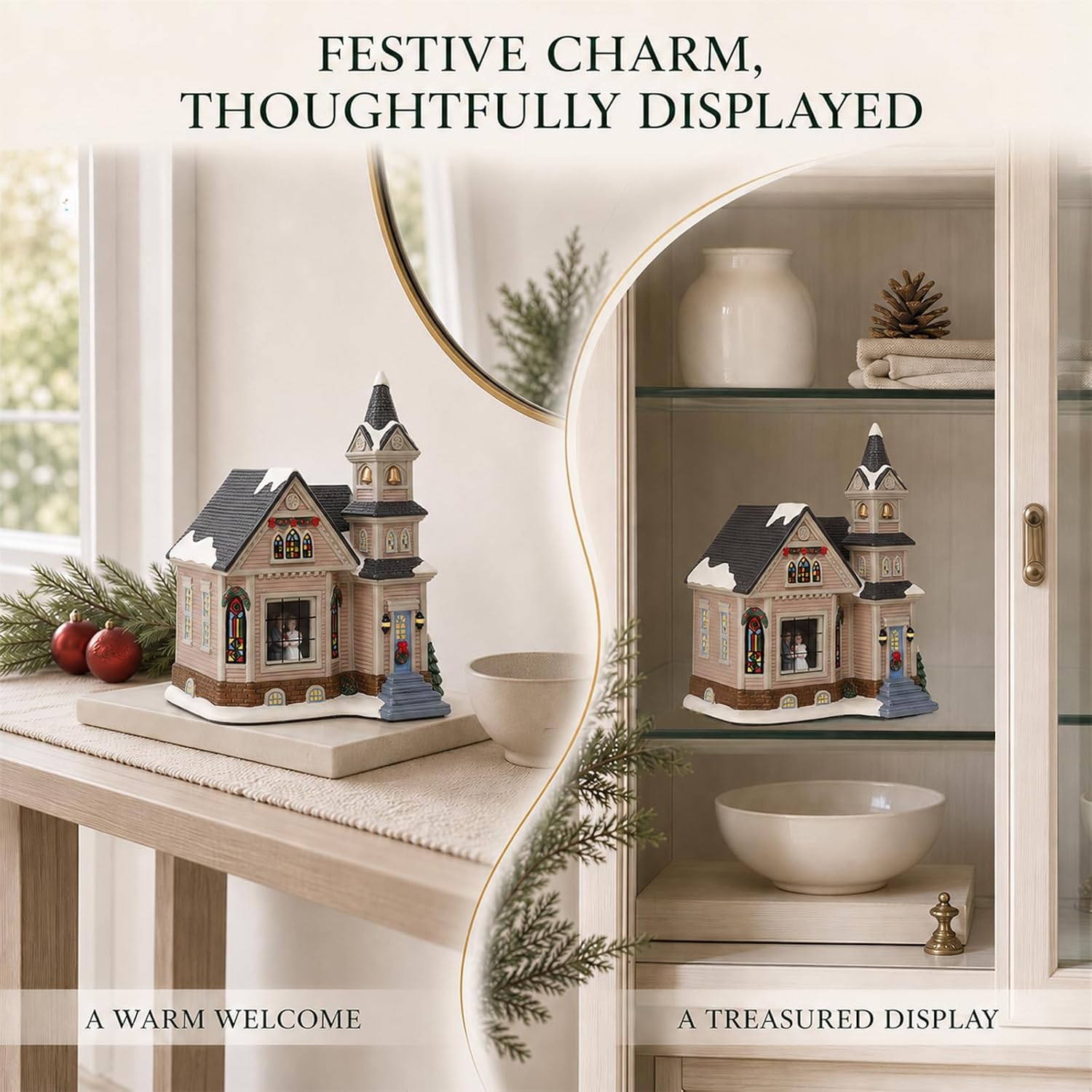 MUMTOP Ceramic Christmas Village Church, Lighted Christmas Church, Gifts