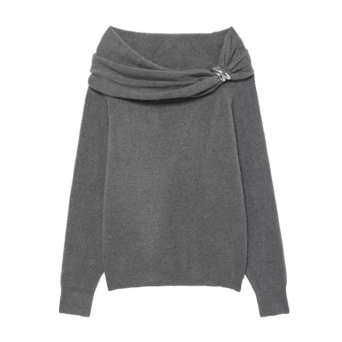 Women Pullover Sweater with Ruched Detail Long Sleeve Slash Neck Knit Top Autumn Winter Fashion Solid Casual Wear