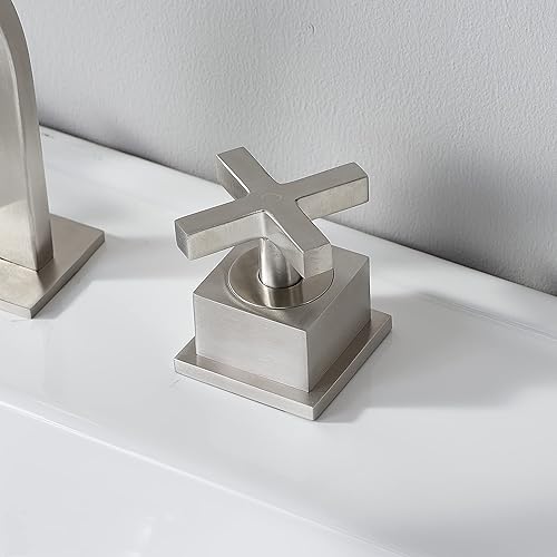 Miniatura 8 de SHACO Grifo de baño de cascada de níquel cepillado de 3 agujeros, 2 grifos de baño con mango cruzado para fregadero de 3 agujeros, grifo de tocador