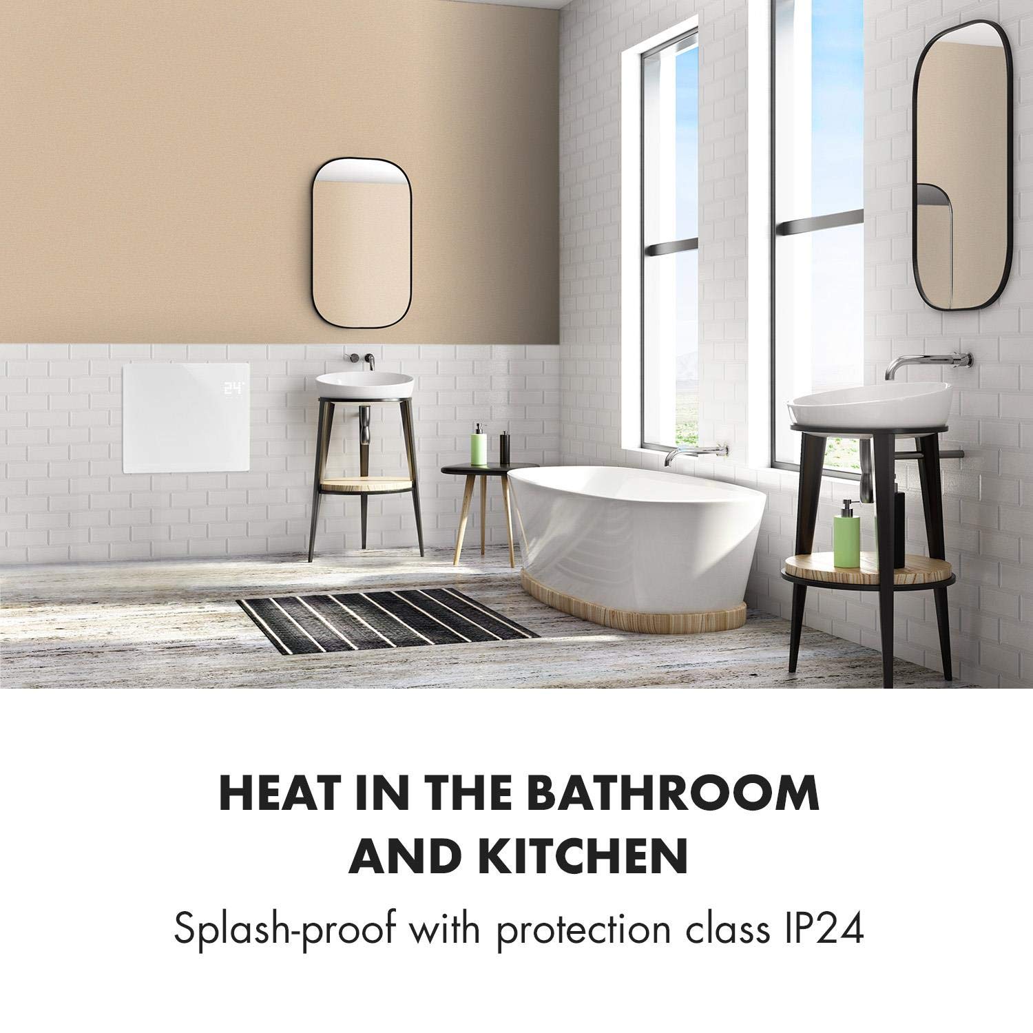 Klarstein Bornholm Single Smart - calentador de convección, pantalla LED, pantalla táctil, temporizador, control de aplicaciones, 2 niveles de calentamiento 500 y 1000 vatios, termostato 5-45 ° C,