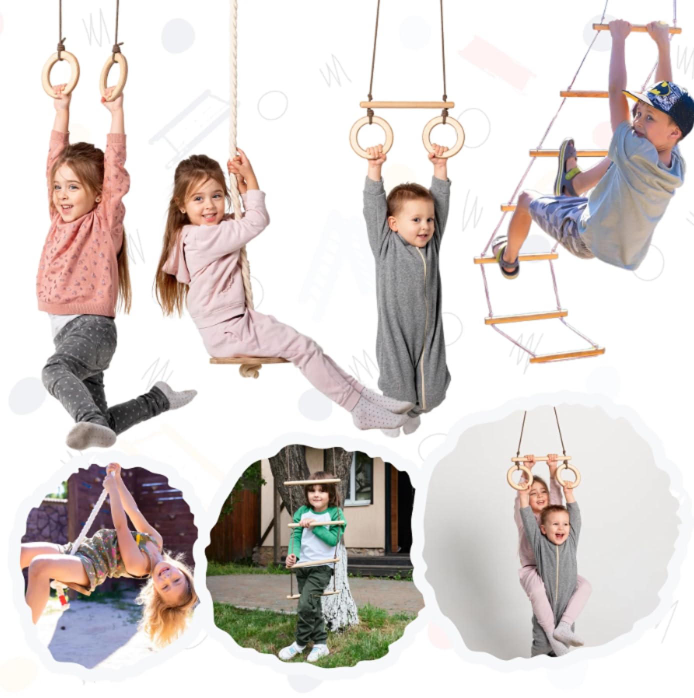 PSWOOD 4IN1 Swings Set: Rope Ladder + Gymnastic Rings + DISC Swing + Trapeze BAR with Rings (B0CKJ7D19R) Amazon Price History, Amazon Price Tracker