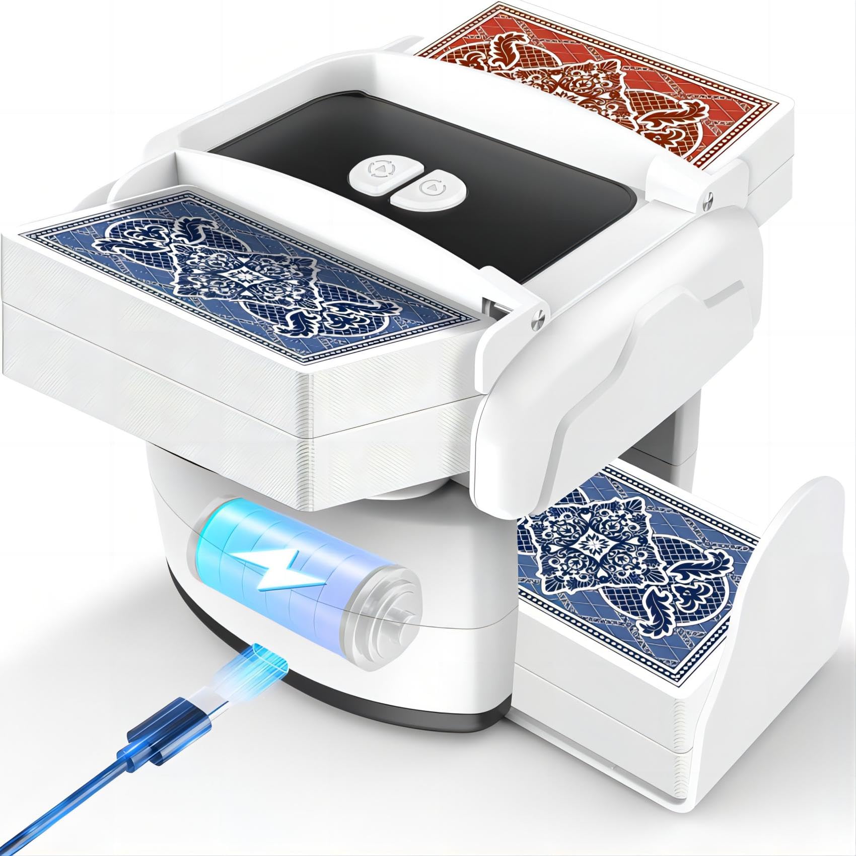 Mélangeur automatique de cartes pour 4 jeux – Mélangeur de cartes électroniques avec batterie rechargeable USB de 3000 mAh, mélange rapide et fluide pour poker, UNO, Phase 10, Skip-Bo, (noir)