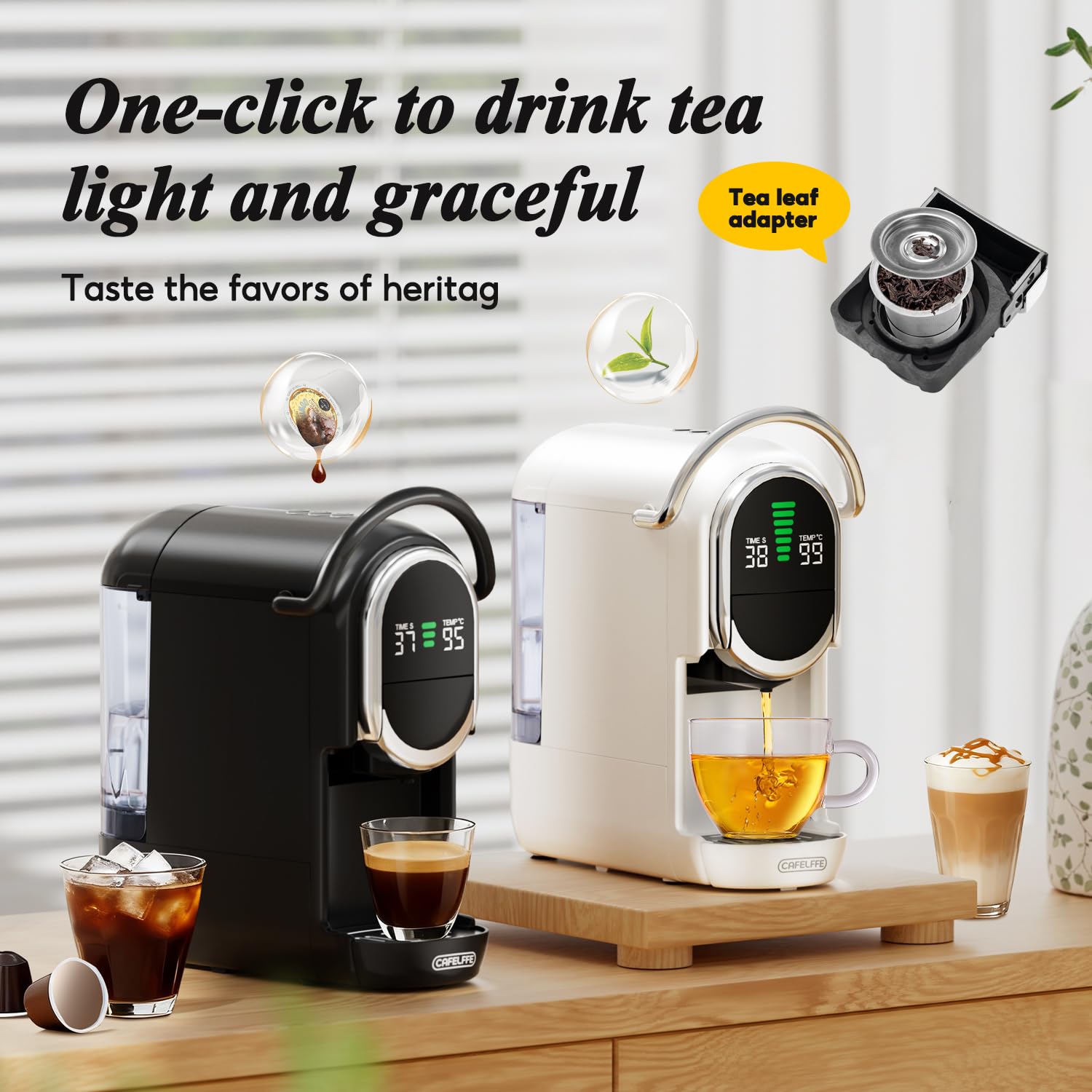 CAFELFFE MK-609S - Macchina da caffè a capsule, 6 in 1, 7 impostazioni dell'acqua e funzione di infusione calda/fredda, 19 bar, compatibile con NES Original/DG/ESE/capsule K-Cup/tè/caffè macinato