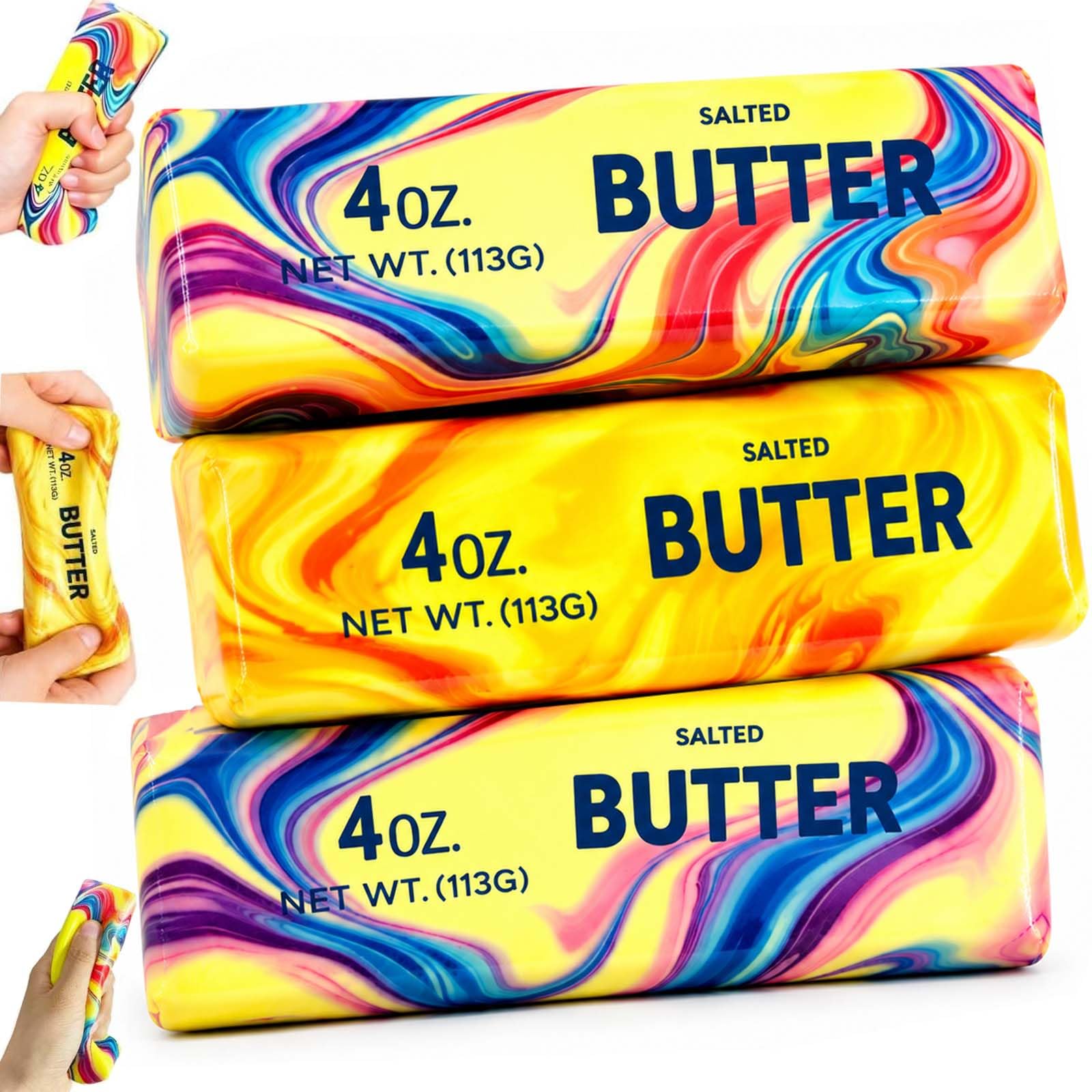 3pcs Butter Squishy Toys, Rainbow Butter Stick Squishy Fidget Toy