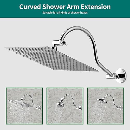 Miniatura 4 de Brazo de extensión de cabezal de ducha curvado ajustable de latón macizo de 16 pulgadas, extensor de brazo de ducha flexible de altura y ángulo con