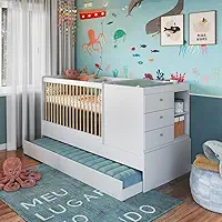 Berço Cama Multifuncional Com Auxiliar 3 Em 1 84cm x 194cm Branco Posie Completa Móveis