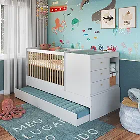 Berço Cama Multifuncional Com Auxiliar 3 Em 1 84cm x 194cm Branco Posie Completa Móveis