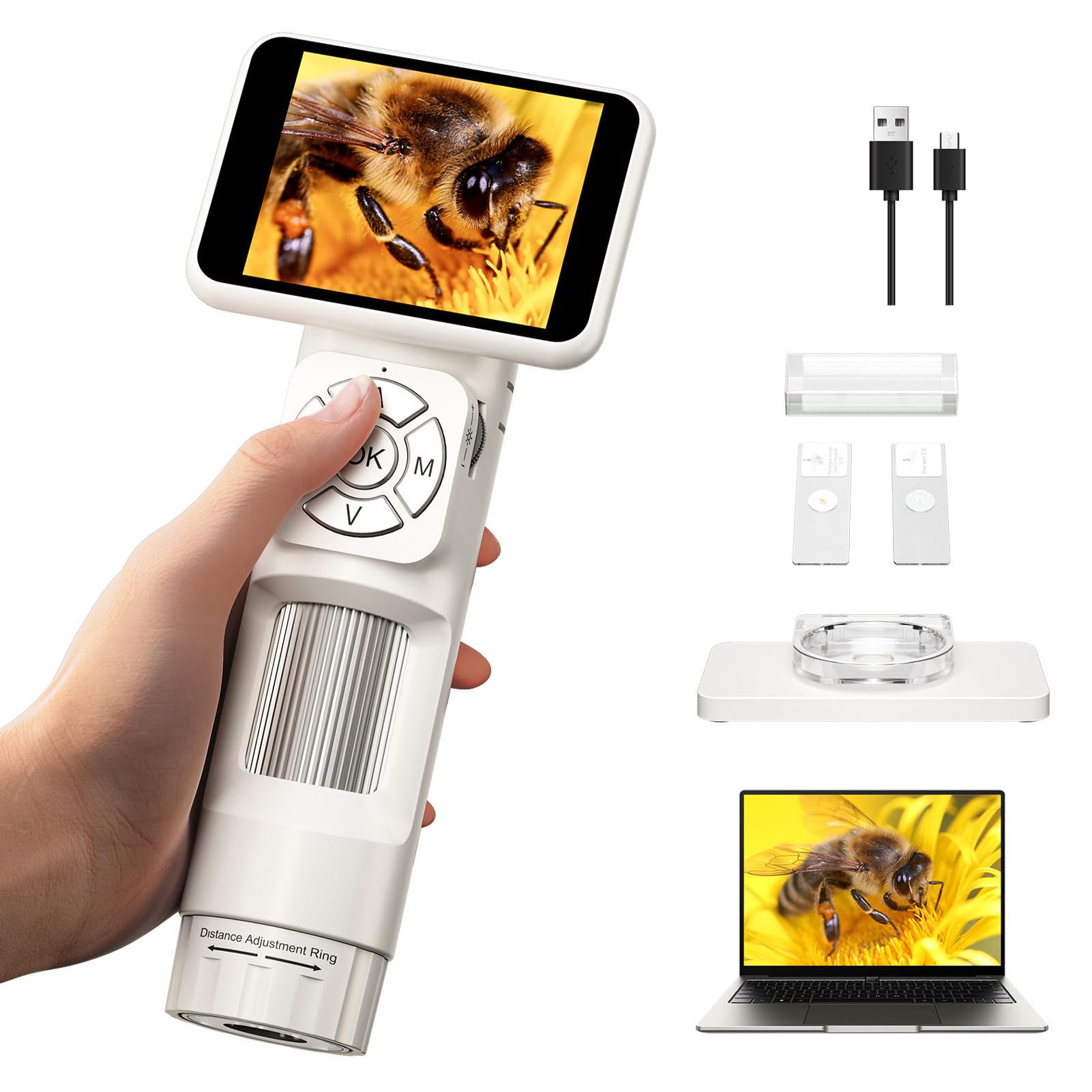 YWBL-WH Microscopio de Mano de 2,8 Pulgadas con Luz LED, Lupa Digital de Bolsillo para Joyeros, Vista para PC