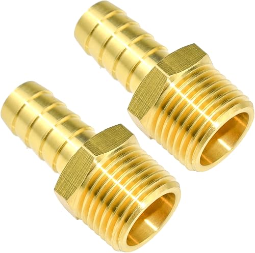 SDTC Tech Paquete de 2 accesorios de púas de manguera de latón de 12 pulgada de púa x 12 pulgada NPT macho adaptador de accesorios de tubería