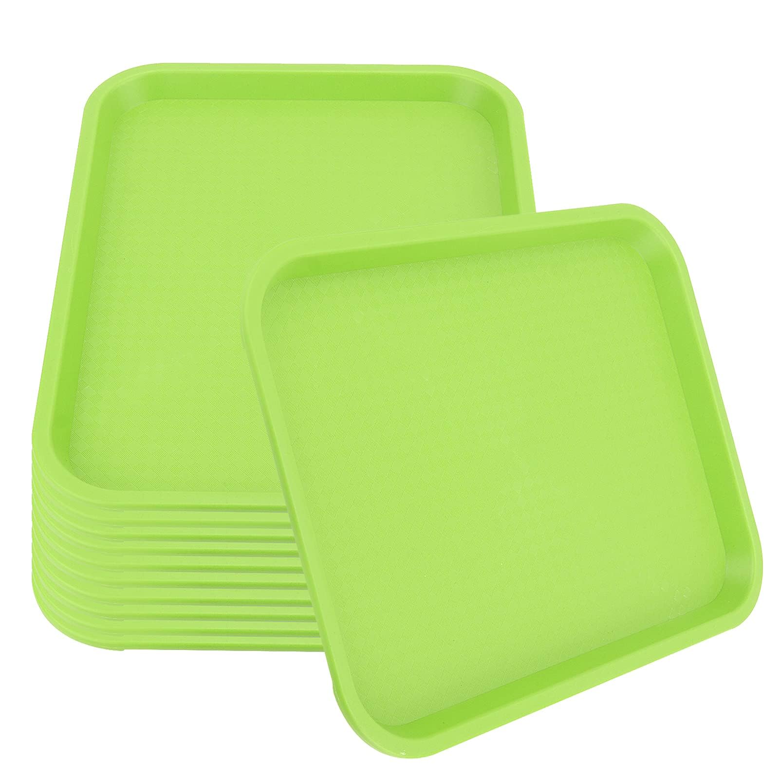 BOKMAAI 12 unidades de bandeja para servir comida rápida, bandeja rectangular de 10 x 14 pulgadas, bandeja de plástico para café, alimentos, cafeteria, verde