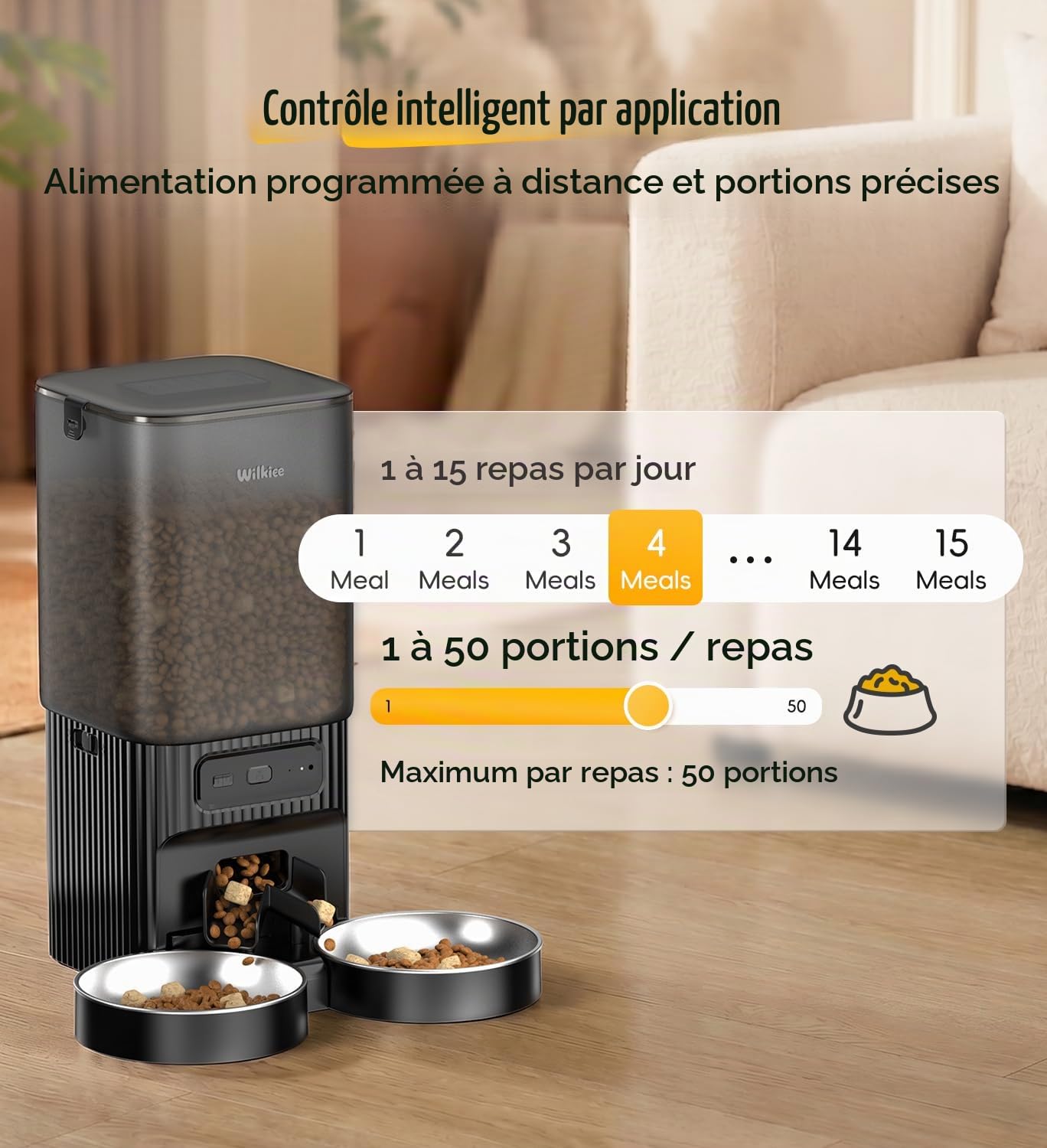 Distributeur Automatique 7L avec APP & WiFi Double-Bande pour Chats/Chiens | 2 bols, 7L, APP, WiFi 2,4G/5G, minuterie programmable, pour plusieurs chats et chiens, noir élégant