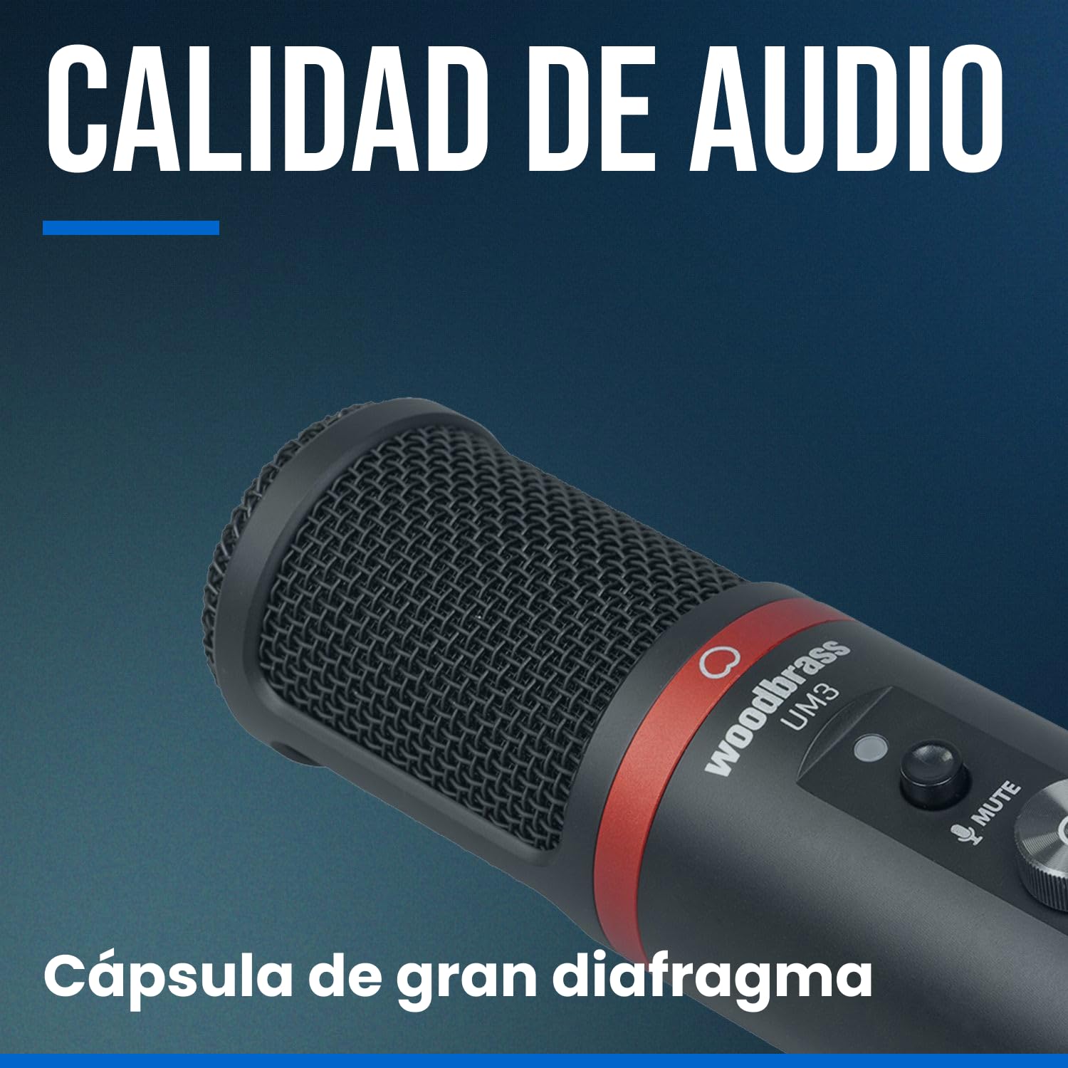 WOODBRASS UM3 - Micrófono Condensador Cardioide USB para PC y Mac para grabación de Broadcast y Streaming, podcasting, conferencias, Home Studio, Voice Over