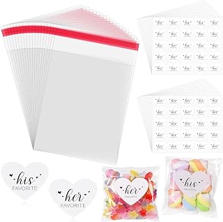 Henndaan 300 Set His Her Favorite Stickers Candy Bags Wedding Favor Stickers 4x6 Inches Bulk Self Sealing Cellophane Bags for Wedding Favor Labels Guest Welcome Bag Stuffers
