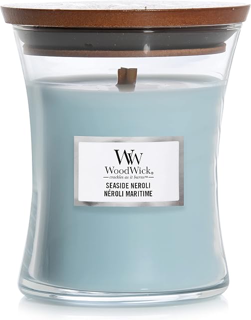 WoodWick Medium Hourglass Scented Candle with Crackling Wick | Seaside Neroli | Up to 60 Hours Burn Time