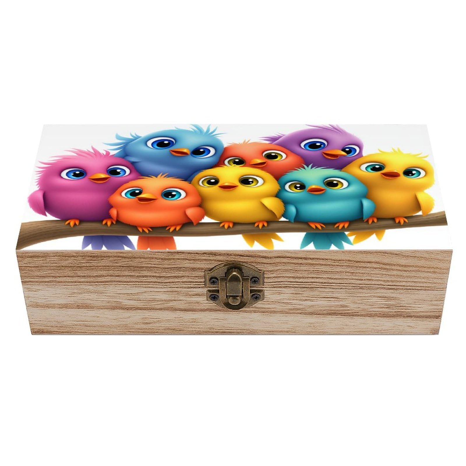 asbwuo Group of Adorable Little Birds Vintage Wooden Keepsake Box