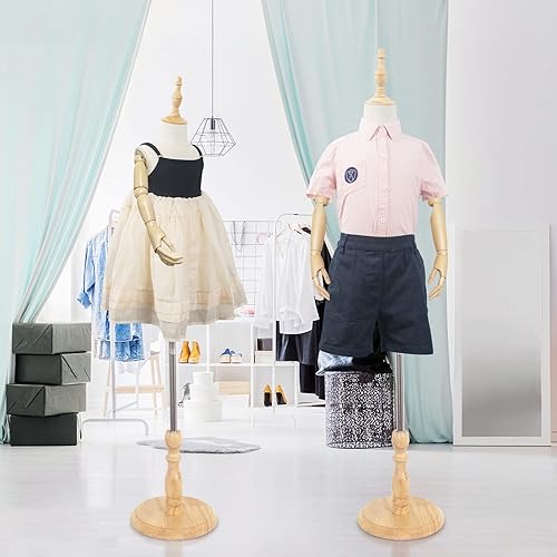 Miniatura 6 de Forma de vestido con brazos de madera, maniquí de torso y cuerpo y busto, maniki para ropa, bufanda, escaparate, tienda, 2-3 años