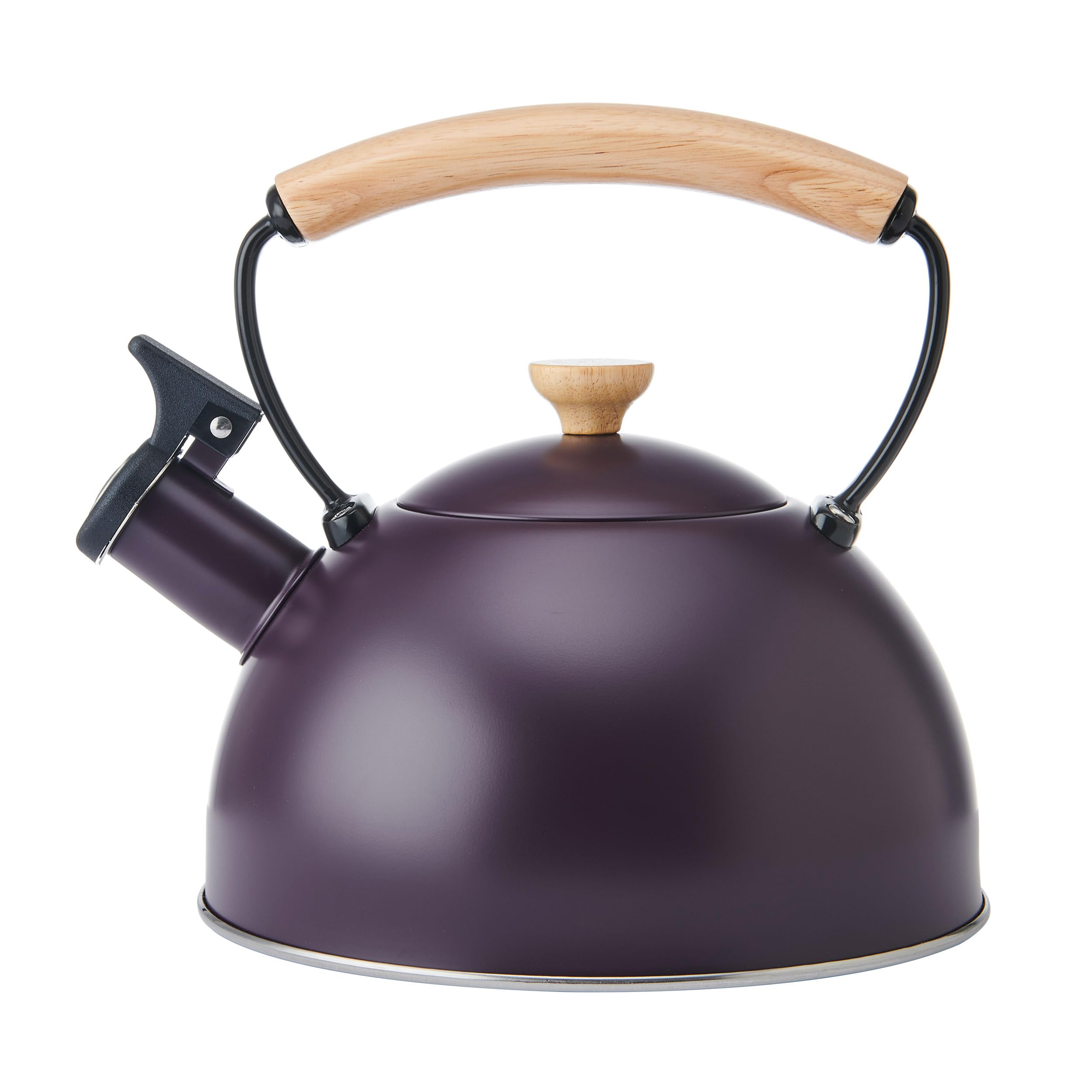 La Cafetière Whistling Kettle Purple Colour with Heat Resistant Wooden Handle, Lightweight Rust Resistant Stovetop Kettle with Flip Up Spout, Compatible with All Stove-Tops, 1.6L