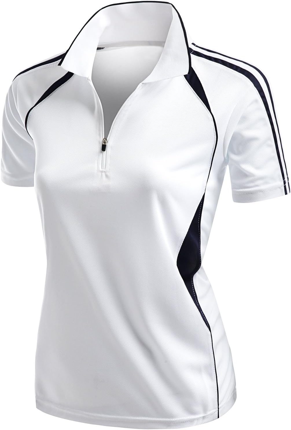 Women's Coolmax 2 Tone Collar Zipup Polo T-Shirt