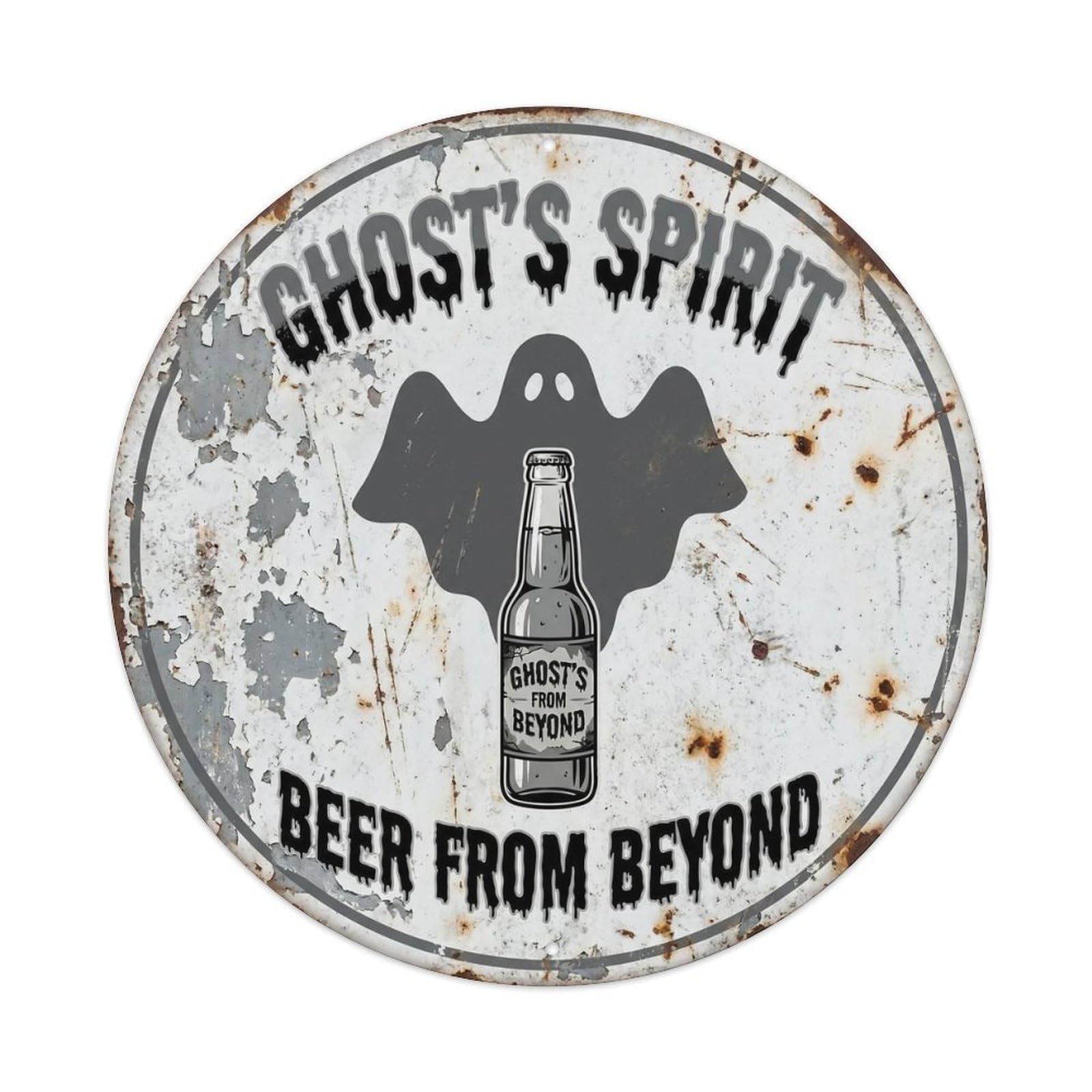 Retro Bar Style Ghost Haunted Garage Beer Metal Tin Sign Plaque Wall Decor for Cafe, Club, Garden Round Metal Poster 8x8Inch