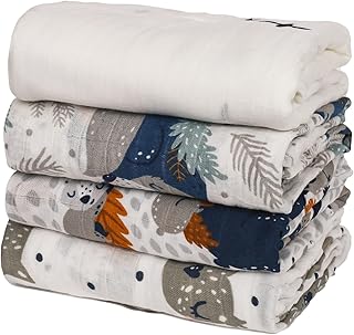 Viviland Swaddle Blanket, Cotton Muslin Swaddle Blanket for Boys Girls, 4 Pack Baby Swaddle Blanket Muslin Swaddle Receiving Blanket for Newborn, Muslin Blanket Soft Silky & Breathable, 47 X 47 inch