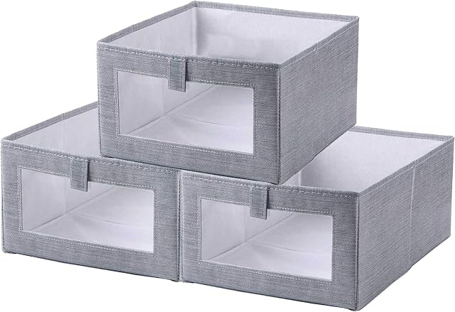 I IHAYNER Foldable Storage Boxes with Transparent Window Storage Clothes pack of 3 Wardrobe, Closet, Shelves Organiser