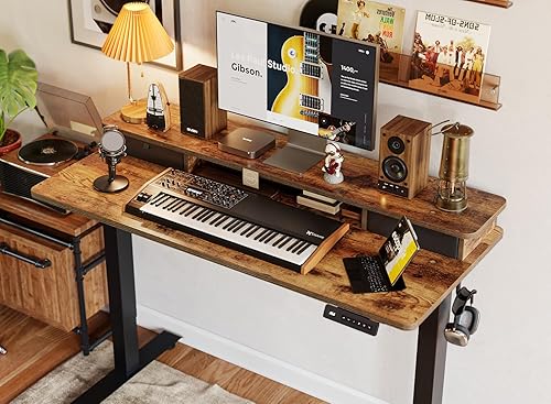 Miniatura 9 de BANTI Escritorio eléctrico de pie de 48 x 24 pulgadas con cajones dobles, escritorio de altura ajustable, escritorio de oficina en casa con estante