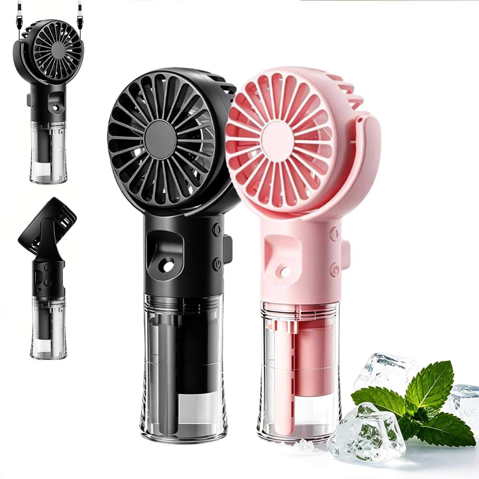Portable Small Handheld Misting Fan, 4 Speed Handheld Fan with Water Mist Spray, USB Rechargeable Air Cooler, Lightweight Quiet Mini Personal Cooling Water Fan for Office Sleep Travel Camping 2Pcs、G