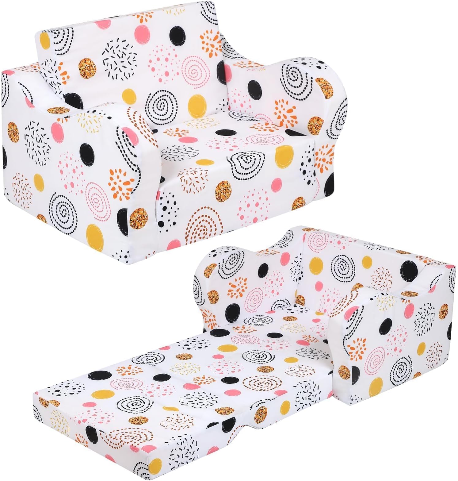 MOMCAYWEX Firework Kids Sofa, 2-in-1 Kids Couch Fold Out, Convertible Sofa to Bed for Girls and Boys